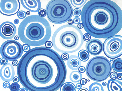 Circles blue graphic paper pattern watercolor