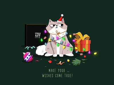 New Year's Eve 2d illustration cat character design christmas christmas tree flat happy new year holidays illustration lights motion graphics ornaments vector