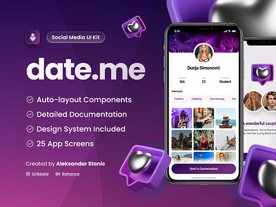 Dating App Figma UI Kit dating app ui kit design kits design system kit figma figma ui kits product design ui kits social media app ui kit ui ui kit ui kits user interface kits ux