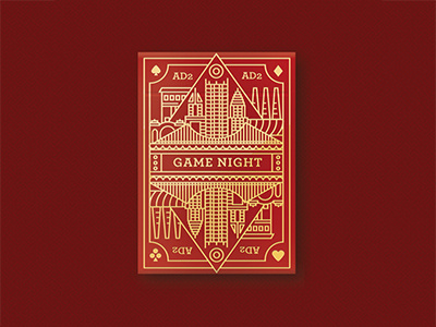 Game Night Poster buildings cards deck event line art pittsburgh playing cards poster