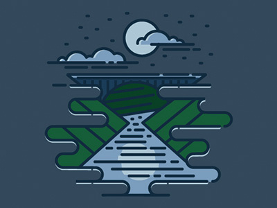 Midnight in the Gorge design icon landscape line moon night river wv