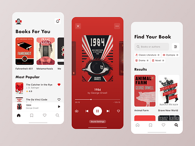 Book Reading App belarus books iphone library minimal mobile mobile app design reader red ui ux white