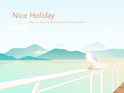 Nice holiday brid design flash screen illustration light colour mountains and rivers postcard scenery splash