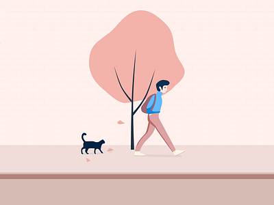 Walk blue boy cat character illustration pink walk