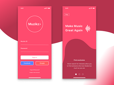 Muzikz Login design flat login minimal pink ui