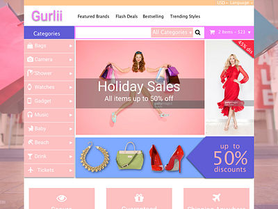 Daily UI Challenge #9 Gurlin Online Shop Website girl online shop pink shop ui user interface web web design web developer website women