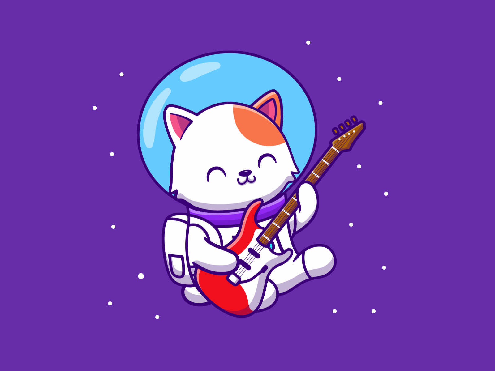 Astro Cat Animation 2d ae after effects animal astronaut cat character animation flatdesign guitar helmet illustration mascot motion design motion graphics music space spaceman stars universe vector