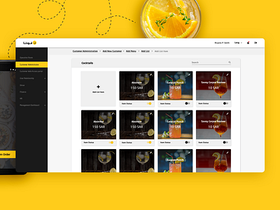 Foodna - Customer Administration dashboard design list ui list view restaurant dashboard restaurant menu list iems
