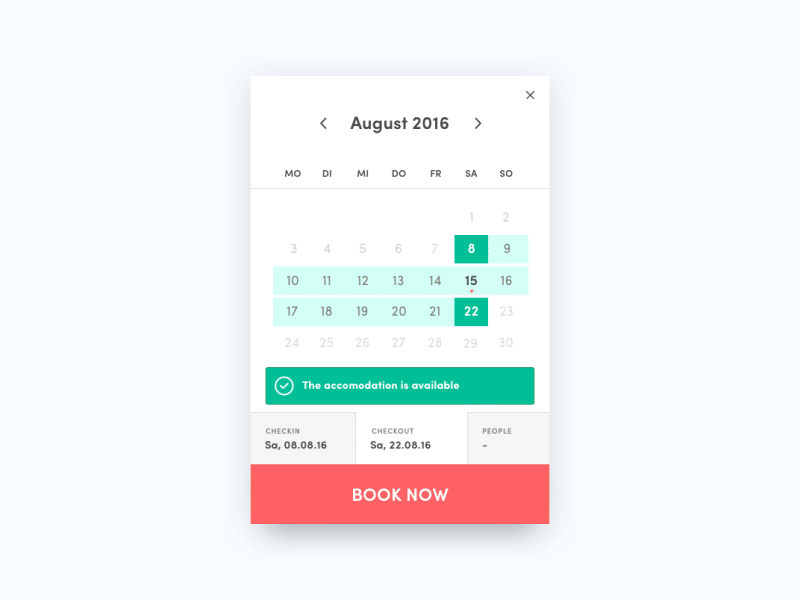 Availability Calendar Widget app book calendar dates popup select ui ux web widget