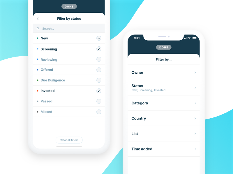 Fundstack Filters app todo check user ux interface ui iphonex ios hide filter