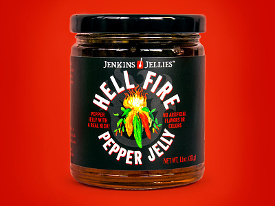 Jenkins Jellies Hell Fire Pepper Jelly brand design cpg food packaging design graphic design label design packaging design