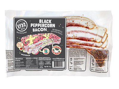 1732 Meats Black Peppercorn Bacon brand design cpg food packaging design graphic design logo design packaging design