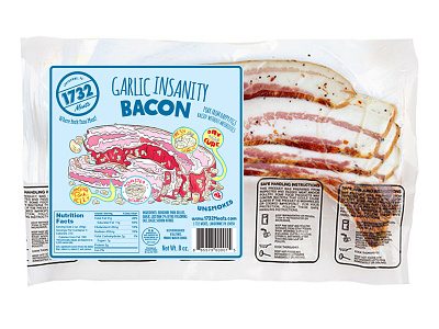 1732 Meats Garlic Insanity Bacon brand design cpg food packaging design graphic design label design packaging design