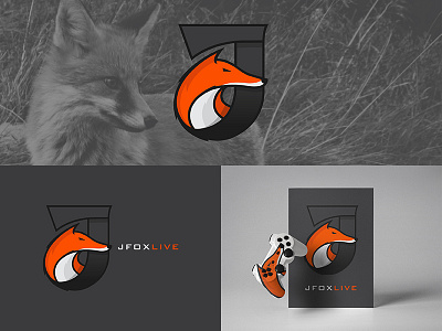 JFOX LIVE Logo brand fox gamer icon j logo logotype orange thick lines video games