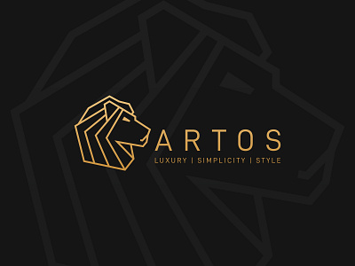 Artos Horizontal Logo brand elegant gold icon lion lion head lion logo logo luxury minimal sleek strong thick lines typography