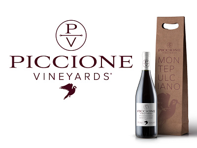 Piccione Vineyards Brand bird brand branding dove gift icon illustration logo vineyard wine wine bottle