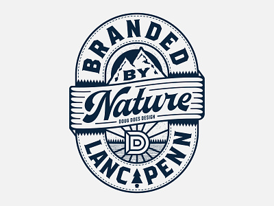 Branded By Nature badge brand illustration lancaster logo mountain nature outdoors patch pennsylvania pine tree retro thick lines typography vector