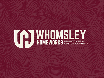 Whomsley Logo Horizontal badge brand carpenter carpentry horizontal icon logo minimal negativespace renovation texture wh wood