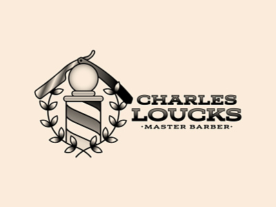 Charles Loucks Barber Main Logo barber barbershop brand flash logo retro straight razor thick lines