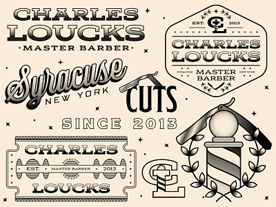 Charles Loucks Brand Flash Sheet badge barber barber shop brand flash sheet icon logo monogram retro straight razor tattoo flash typography