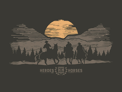 Heroes And Horses Illustrated Apparel apparel design cowboy forest heroes horse horseback illustration montana mountains nature retro veteran