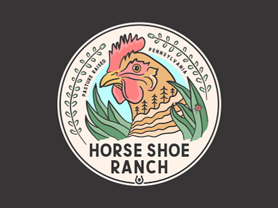 Horse Shoe Ranch Colored Sticker badge brand chicken farm free range hen illustraion lineart logo nature pasture raised pennsylvania ranch sticker trees