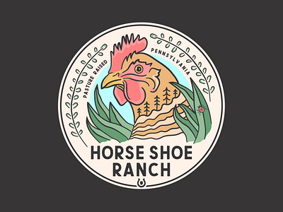 Horse Shoe Ranch Colored Sticker badge brand chicken farm free range hen illustraion lineart logo nature pasture raised pennsylvania ranch sticker trees