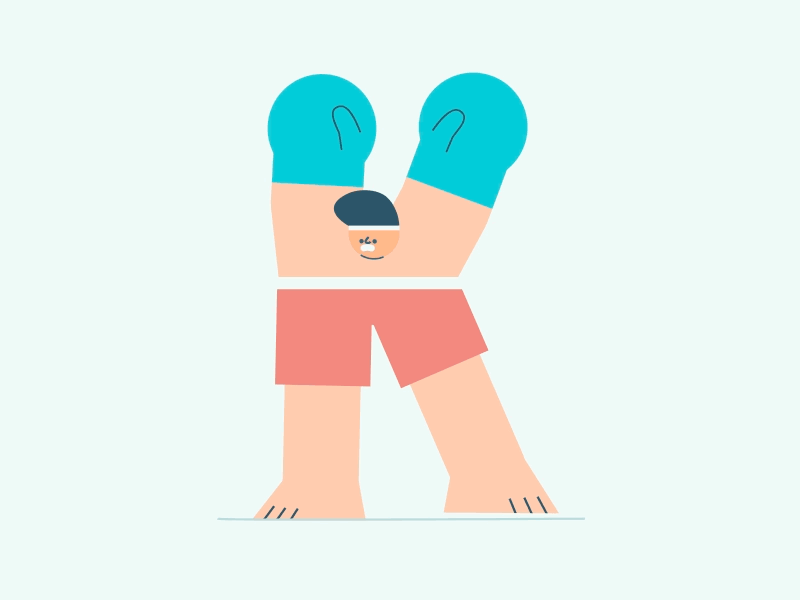 Day 11 / "K" for Kickboxer 2d 36days k 36daysoftype 36daysoftype06 character animation dribbble fight fighter kickboxer motion typogaphy typography animation