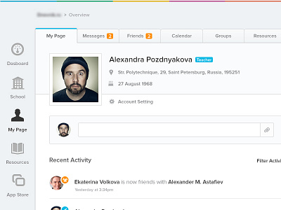 Mypage admin book clean dashboard grades profile simple tabs user