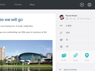 Story Detail add application boost map post setting share story track ui ux web