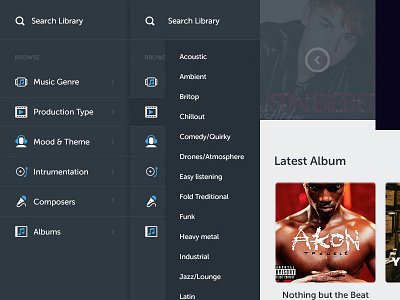 Music Website app clean hover icons menu music sidebar simple