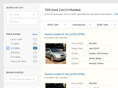 Car Listing auto clean listing search sidebar simple ui ux