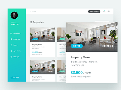 Property Owner Dashboard admin cards dashboard estate icons interface property real sidebar ui user ux