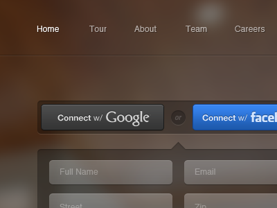 Signup Form Dropdown sign up connect login rebound google facebook