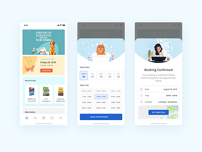 Book Appointment app interface appointment banner booking calendar confirm icons illustration mobile pet pet app ui ui design