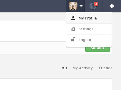 My Profile activity add admin clean down drop dropdown friends notification profile simple streams
