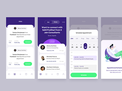 Schedule the meeting app appointment booking calendar cards illustration ios app mobile app mobile ui schedule