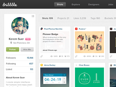 Dribbble Redesign Full clean dribbble homepage page profile redesign simple