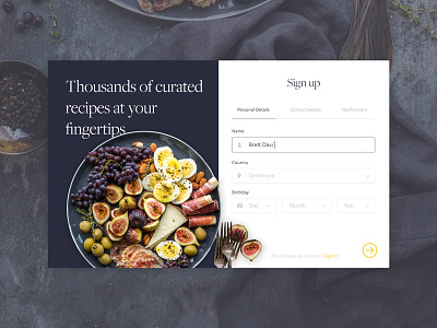 Recipes Sign Up dailyui food recipes sign up
