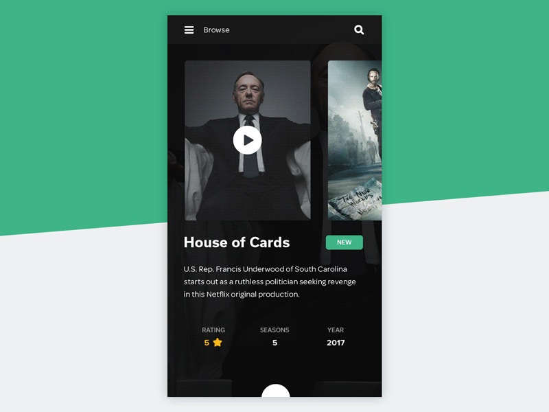 Mobile TV App Interaction animation app dailyui house of cards interaction media mobile television tv uxui