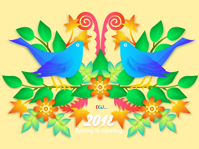 Happy New Year！ 2018 bird colour flower green happy new spring year