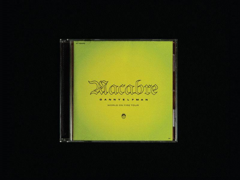 Macabre Compact Disc album album cover album covers black letter blackletter cd cd cover compact disc danny elfman devil fire icon macabre oingo boingo typography world