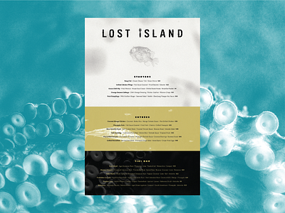 Lost Island Menu branding custom letterforms custom type fire fish hawaiian hollywood illustration logo lost island menu menu design ocean photography restaurant sea texture tiki tiki bar typography