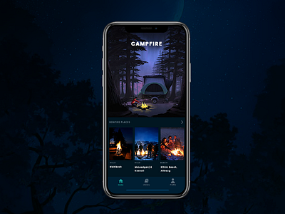 Campfire Mobile App campfire darktheme design illustraor illustration ios mobileapp