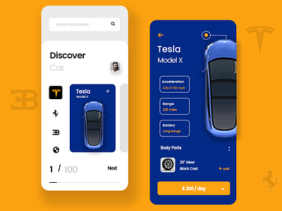 Car Rent app app best ui bmw branding branding design car color design ferrari identity lamborghini model x new rent tesla ui ux