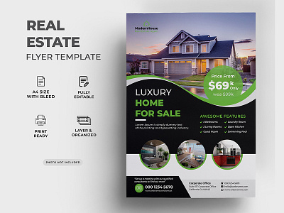 Real Estate Flyer Template advertisement advertising agency agent broker commercial flyer home house leaflet lease loan