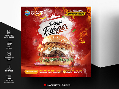 Burger Restaurant Instagram Banner banner breakfast burger cafe culinary delivery discount eat fast food fast food instagram fast food promotion