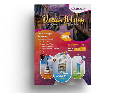 Travel & Vacation Flyer Template adventure advertisement agency beach booking business company flight flyer holiday holiday flyer hotel island leaflet operator package pamphlet poster prospectus summer