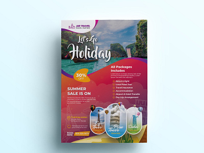 Travel & Vacation Flyer Template adventure advertisement agency beach booking business company flight flyer holiday holiday flyer hotel island leaflet operator package pamphlet poster prospectus summer