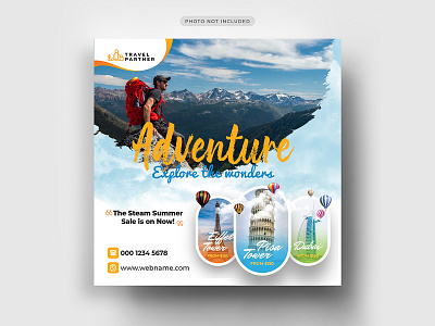 Travel Holiday Social Media Banner or Square Flyer Template